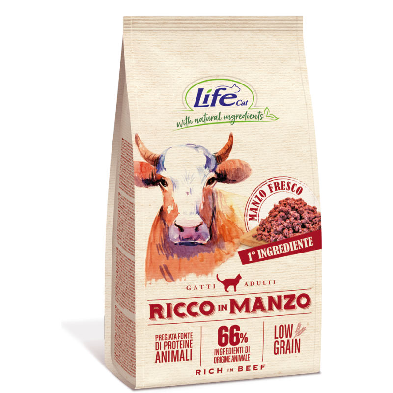 GATTO LIFECAT LOW GRAIN 1.5KG RICCO IN MANZO