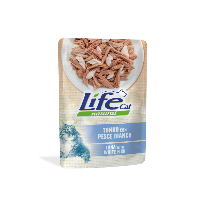 GATTO LIFECAT BUSTA 70GR TONNO CON PESCE BIANCO