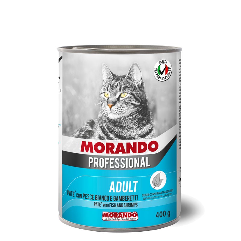 GATTO MORANDO PROFESSIONAL ADULT 400GR PATE PESCE BIANCO E GAMBERETTI