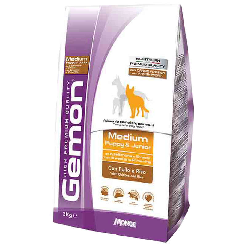 CANE GEMON PUPPY JUNIOR 3KG MEDIUM POLLO RISO