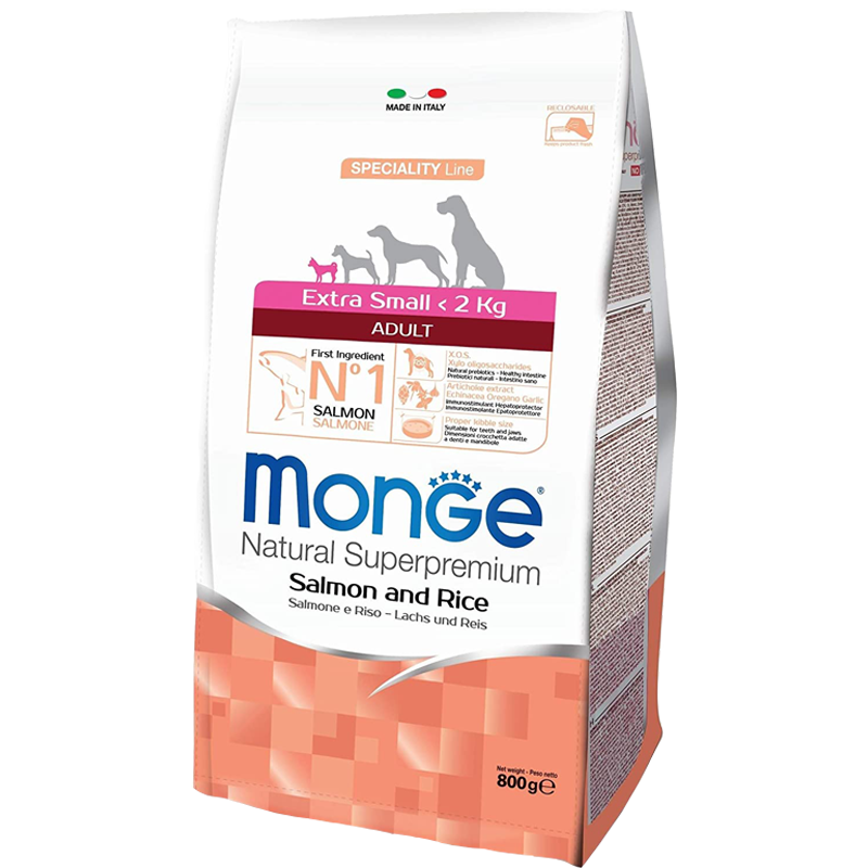 CANE MONGE ADULT 800GR EXTRA SMALL SALMONE E RISO