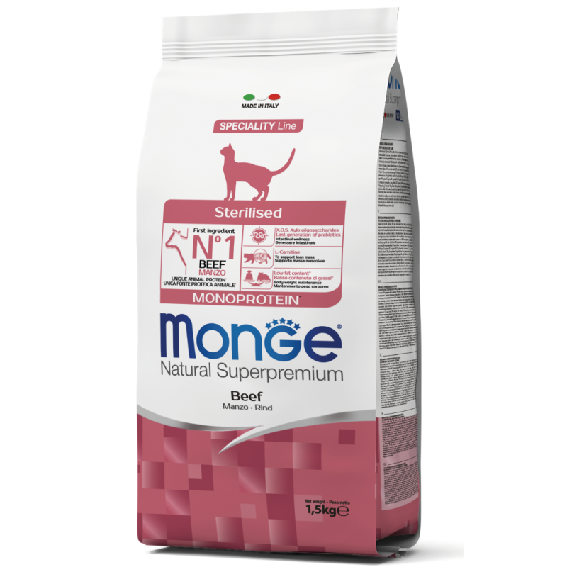 GATTO MONGE STERILIZED 1.5KG MANZO