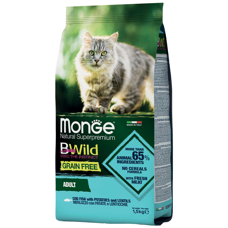 GATTO MONGE BWILD G.FREE 1.5KG MERLUZZO/PAT/LENTICCH