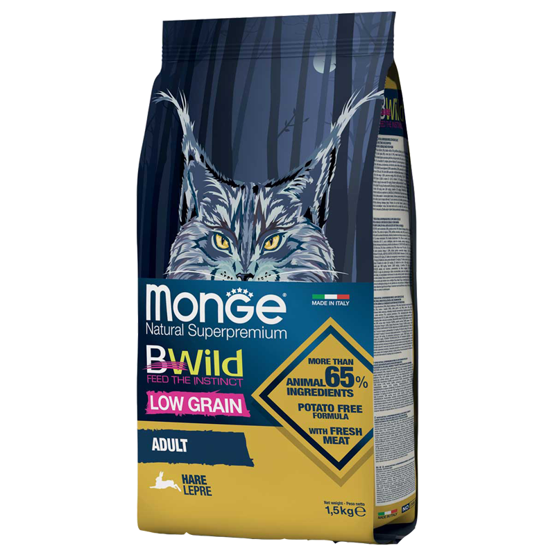 GATTO MONGE BWILD LOW GRAIN ADULT 1.5KG LEPRE