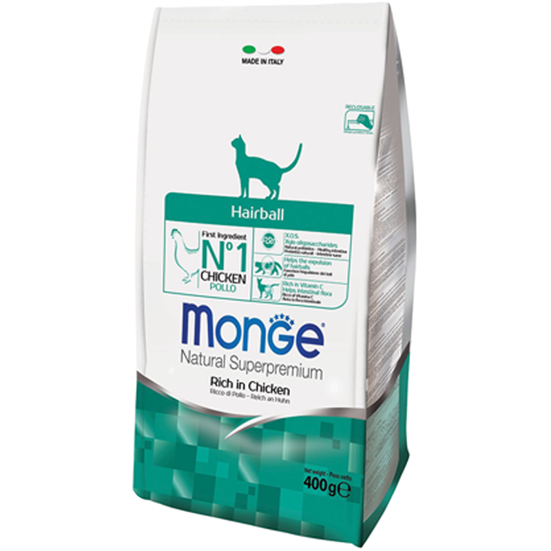 GATTO MONGE HAIRBALL 400GR POLLO