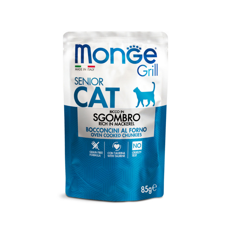 GATTO MONGE GRILL 85GR BUSTA SENIOR SGOMBRO