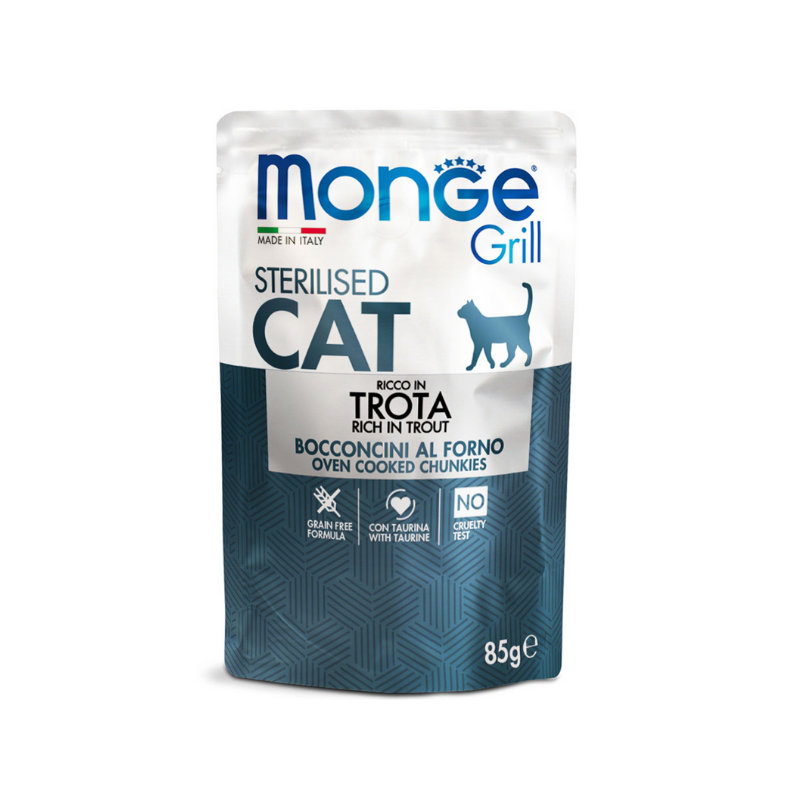 GATTO MONGE GRILL 85GR BUSTA STERILIZED TROTA