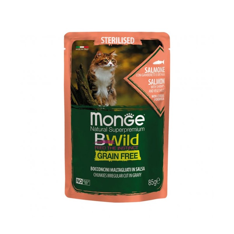 GATTO MONGE BWILD BUSTA STERILISED SA/GA/OR 85G