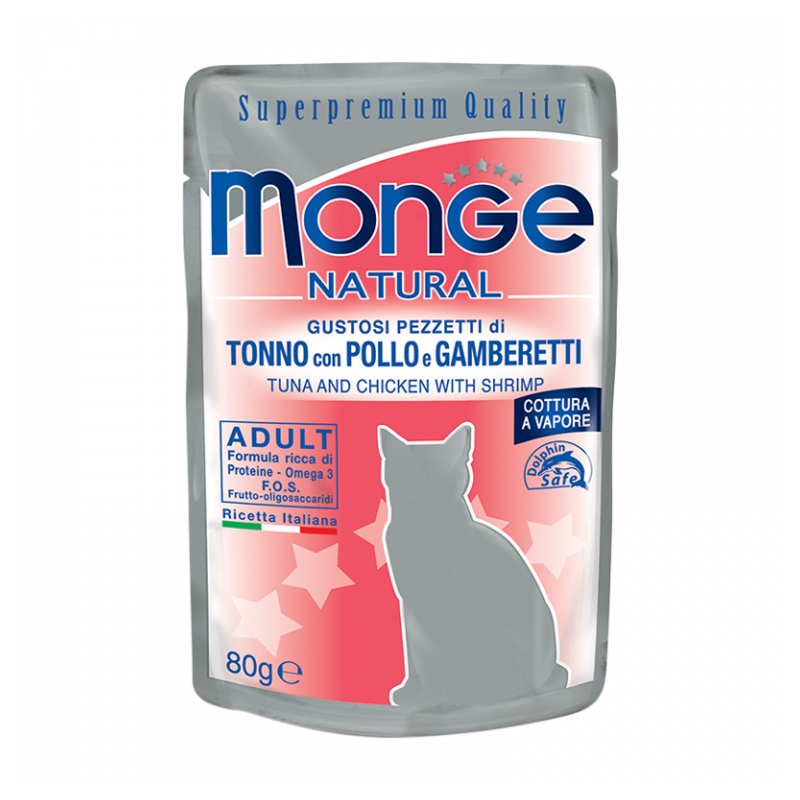 GATTO MONGE NATURAL 80GR BUSTA TONNO POLLO E GAM