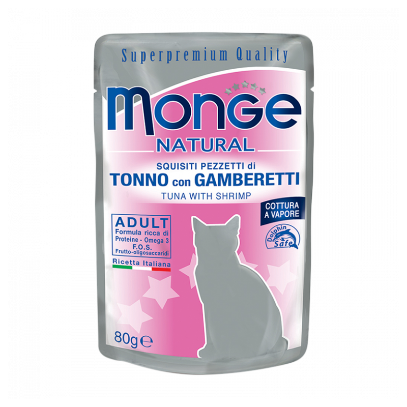 GATTO MONGE NATURAL 80GR BUSTA TONNO E GAMBERETT