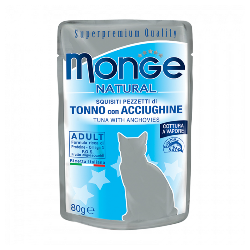 GATTO MONGE NATURAL 80GR BUSTA TONNO ACCIUGHINE