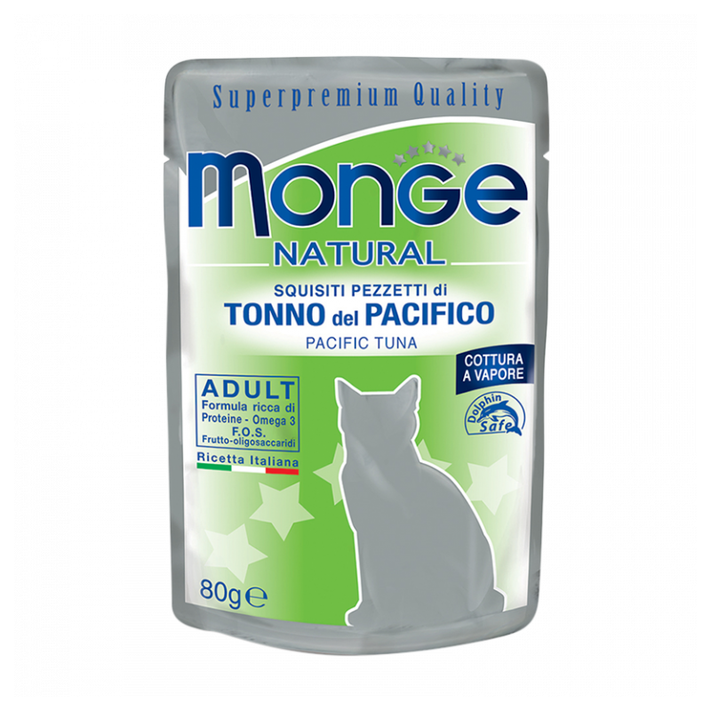 GATTO MONGE NATURAL 80GR BUSTA TONNO PINNE GIALL