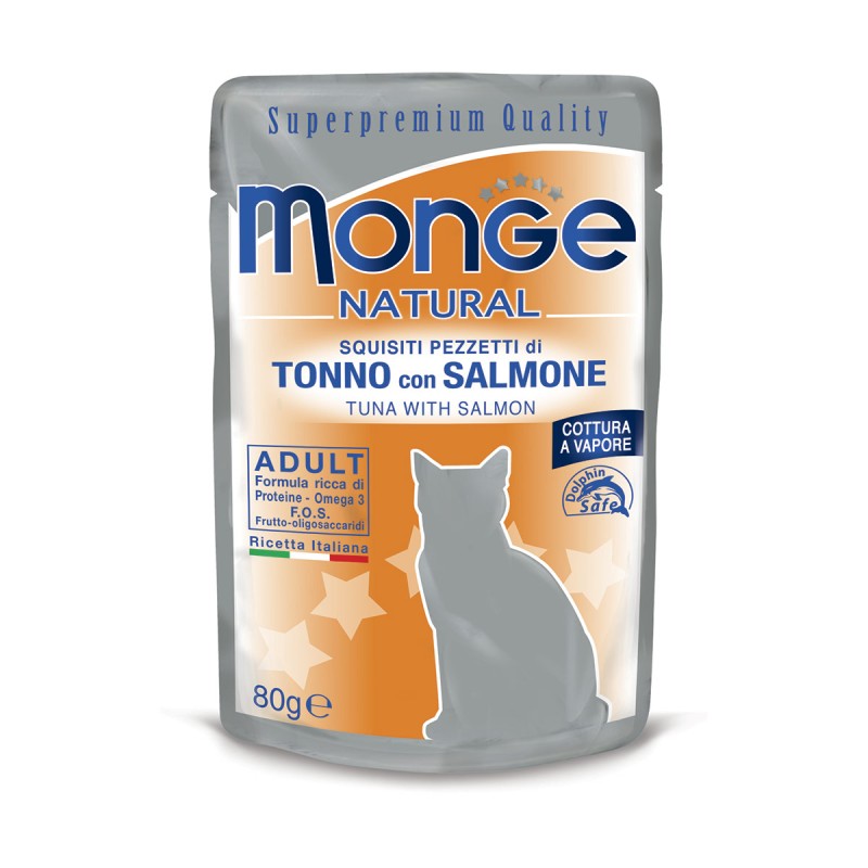 GATTO MONGE NATURAL 80GR BUSTA TONNO CON SALMONE