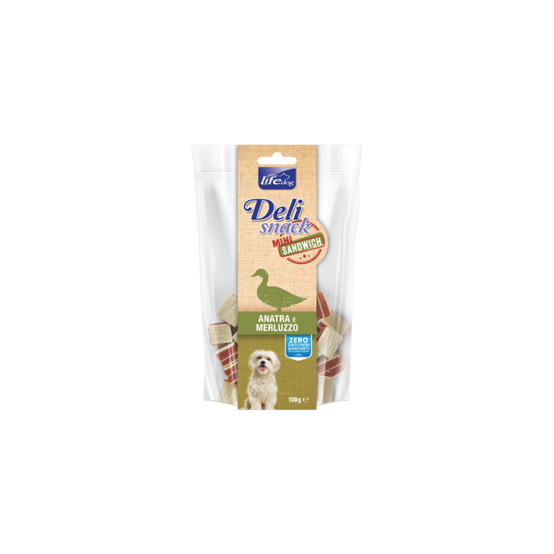 CANE SNACKE LIFE MINI SANDWICHES 100GR ANATRA MERLUZZO