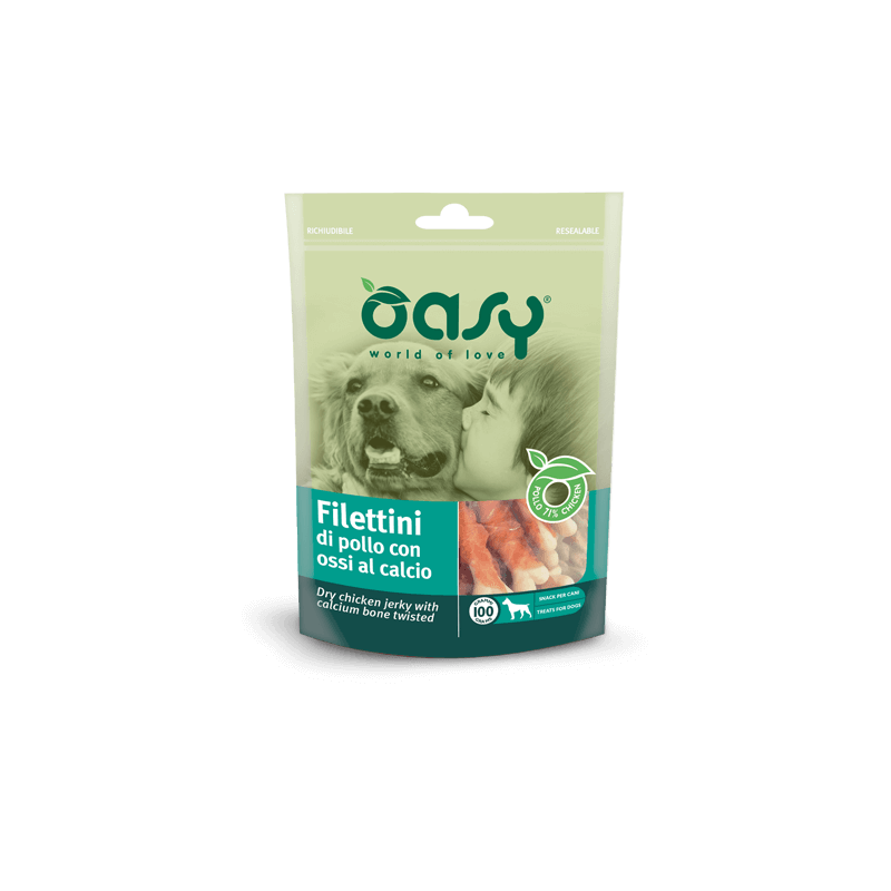 CANE SNACK OASY BUSTA 100GR FILETTINI POLLO CALCIO