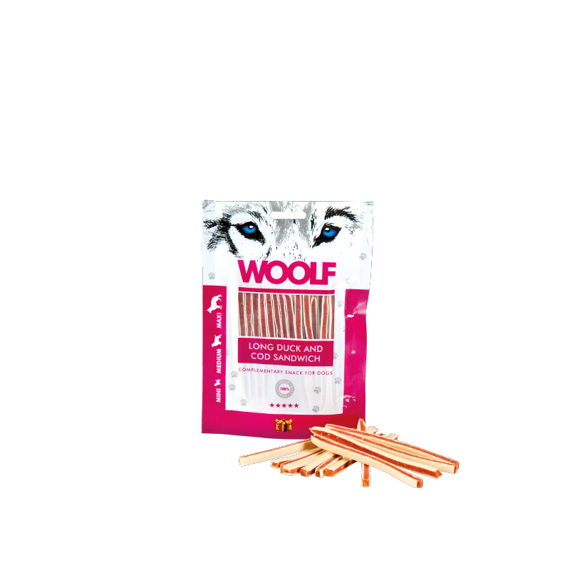 CANE SNACK WOOLF 100GR SANDWICH LUNGO ANATRA MERLU