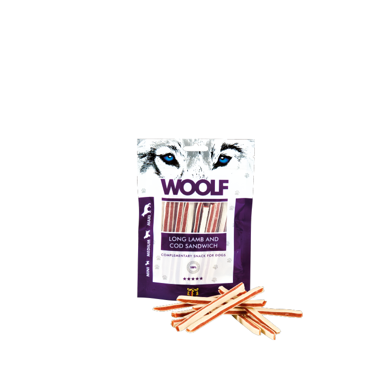 CANE SNACK WOOLF 100GR SANDWICH LUNGO AGNELLO MERL