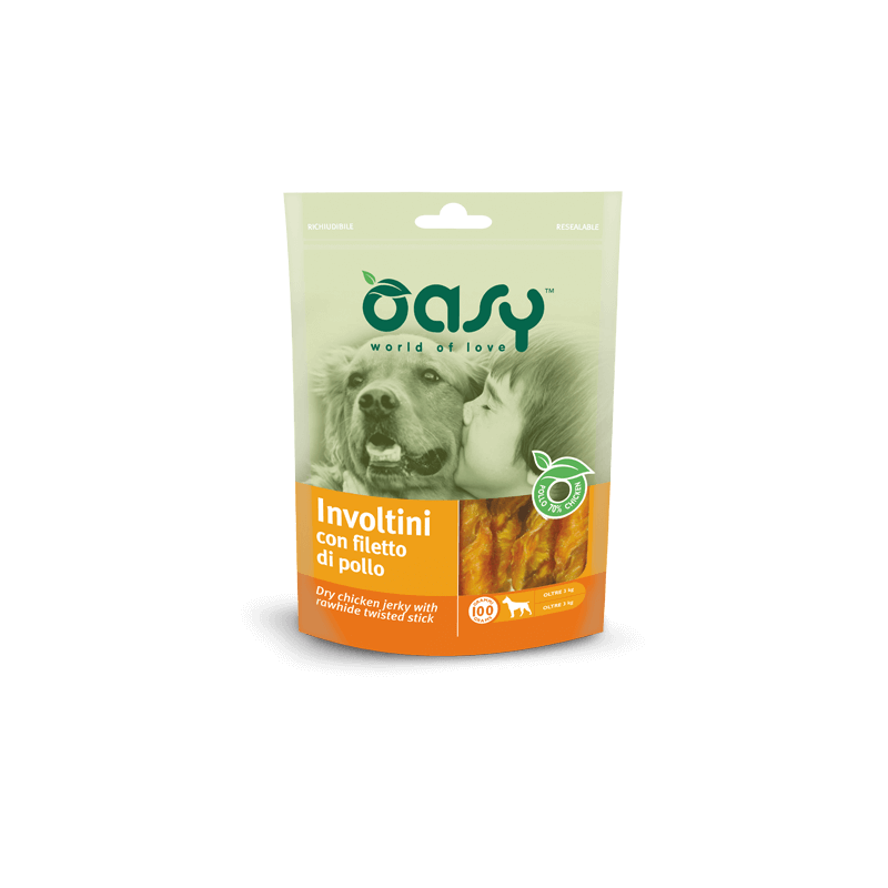 CANE SNACK OASY BUSTA 100GR INVOLTINI FILETTO POLLO