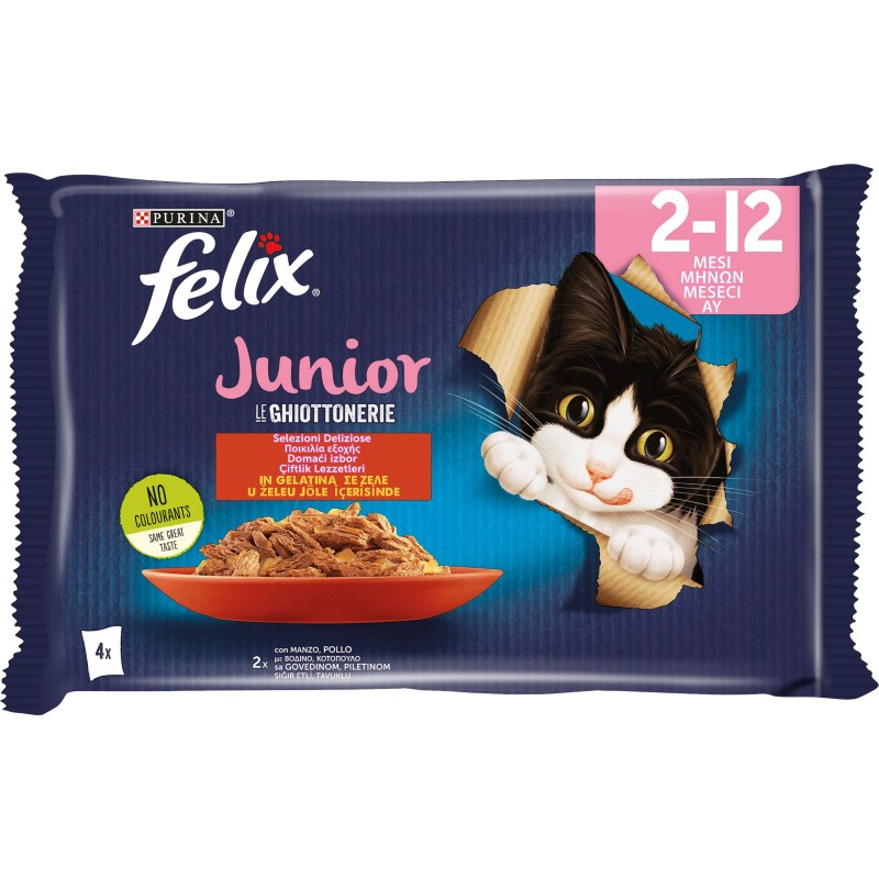 GATTO FELIX GHIOTTONERIE JUNIOR 4X85GR BUSTA CARNE