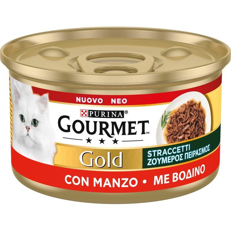 GATTO GOURMET GOLD 85GR STRACCETTI GUSTO MANZO