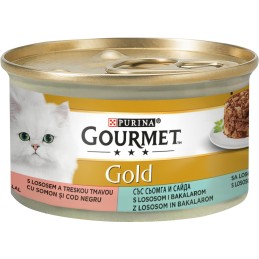 GATTO GOURMET GOLD 85GR INTRECCI GUSTO SALM/MERLUZ