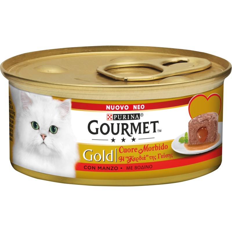 GATTO GOURMET GOLD CUORE MORBIDO 85G MANZO