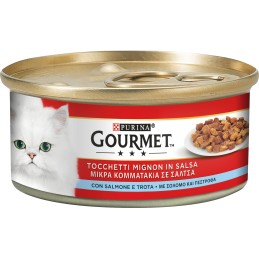 GATTO GOURMET ROSSE 195GR TOCCHETTI MIGNON CON SALMONE E TROTA