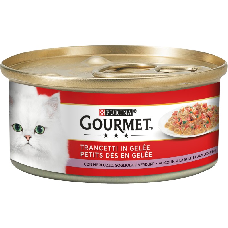 GATTO GOURMET ROSSE 195GR GELEE SOGLIOLA MERLUZZO VE