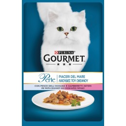 GATTO GOURMET PERLE 85G BUSTE PIACERI DEL MARE CON PESCE DELL'OCEANO E GAMBERETTI