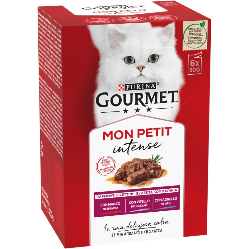 GATTO GOURMET MONPETIT 6X50GR MANZO VITELLO AGNELLO