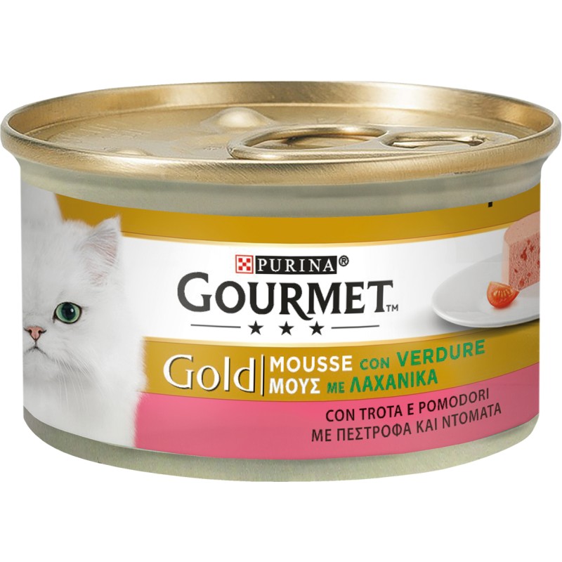 GATTO GOURMET GOLD 85GR MOUSSE TROTA E POMODORI