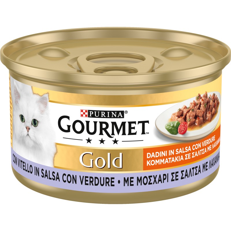 GATTO GOURMET GOLD 85GR DADINI CON VITELLO ALLA MEDITERRANEA