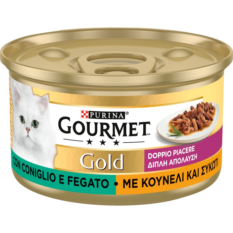 GATTO GOURMET GOLD 85GR DOPPIO PIACERE CON CONIGLIO E FEGATO