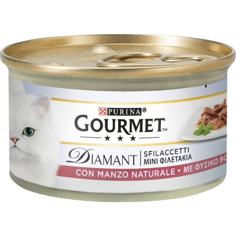 GATTO GOURMET DIAMANT 85GR SFILACCETTI CON MANZO PRELIBATO