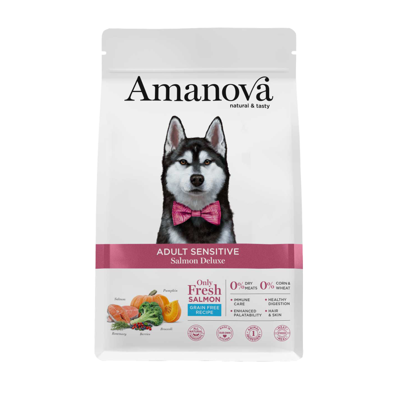 CANE AMANOVA DELUX ADULT SENSITIVE 10KG SALMONE