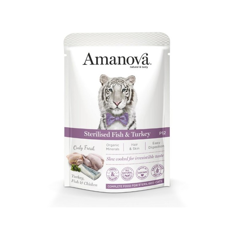 GATTO AMANOVA BUSTA 85GR P12 STERILIZED PESCE BIANCO