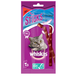 GATTO SNACK WHISKAS STICKS 3PZ 18GR SALMONE