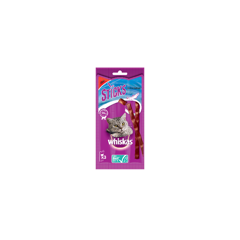 GATTO SNACK WHISKAS STICKS 3PZ 18GR SALMONE