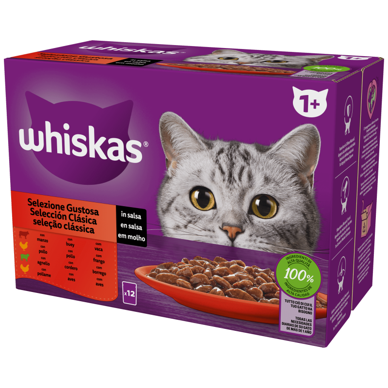 GATTO WHISKAS STRACCETTI 12X85GR GUSTOSO GELATINA