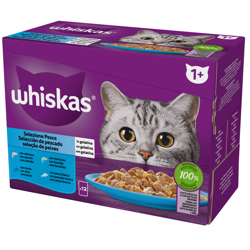 GATTO WHISKAS STRACCETTI 12X85GR PESCE GELE