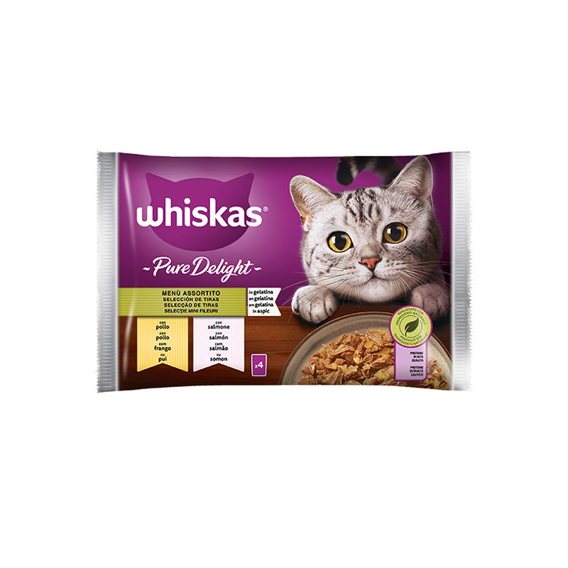 GATTO WHISKAS STRACCETTI 4X85GR ASSORTITO