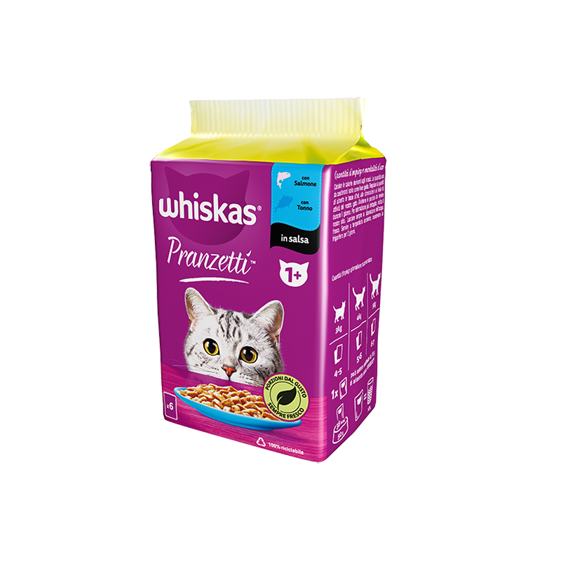 GATTO WHISKAS PRANZETTI 1+ 6X50GR SALSA PESCE