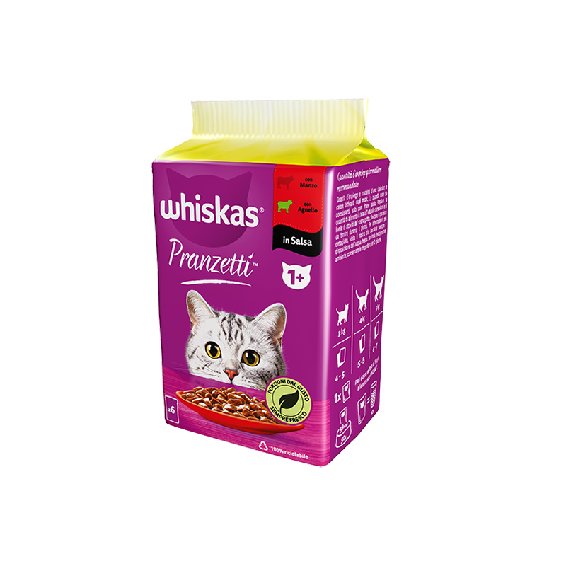 GATTO WHISKAS PRANZETTI 1+ 6X50GR SALSA CARNI MISTE