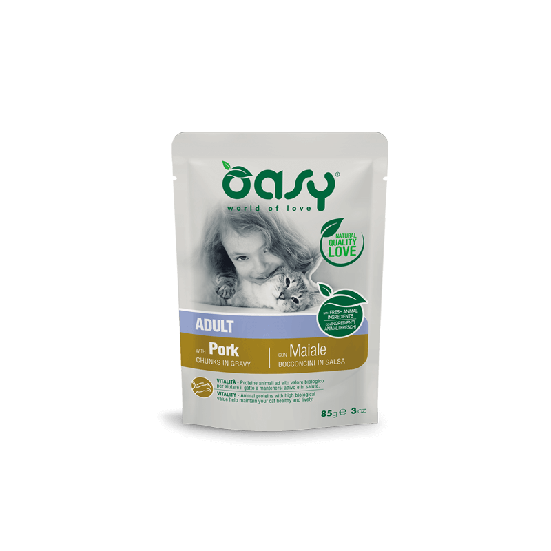 GATTO OASY BOCCONI ADULT 85GR BUSTA MAIALE SALSA