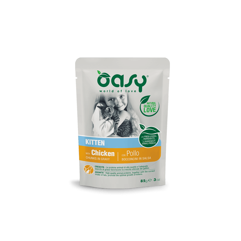 GATTO OASY BOCCONI KITTEN 85GR BUSTA POLLO SALSA