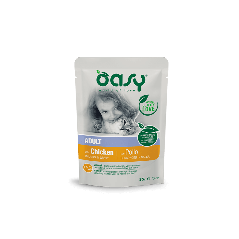 GATTO OASY BOCCONI ADULT 85GR BUSTA POLLO SALSA