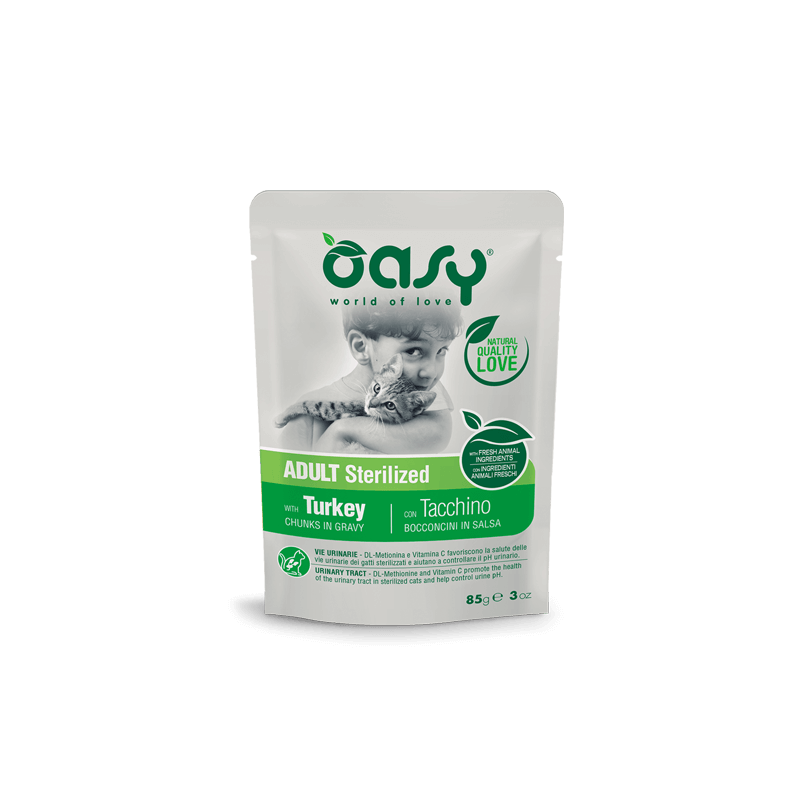 GATTO OASY BOCCONI STERILISED 85GR BUSTA TACCHINO SALSA