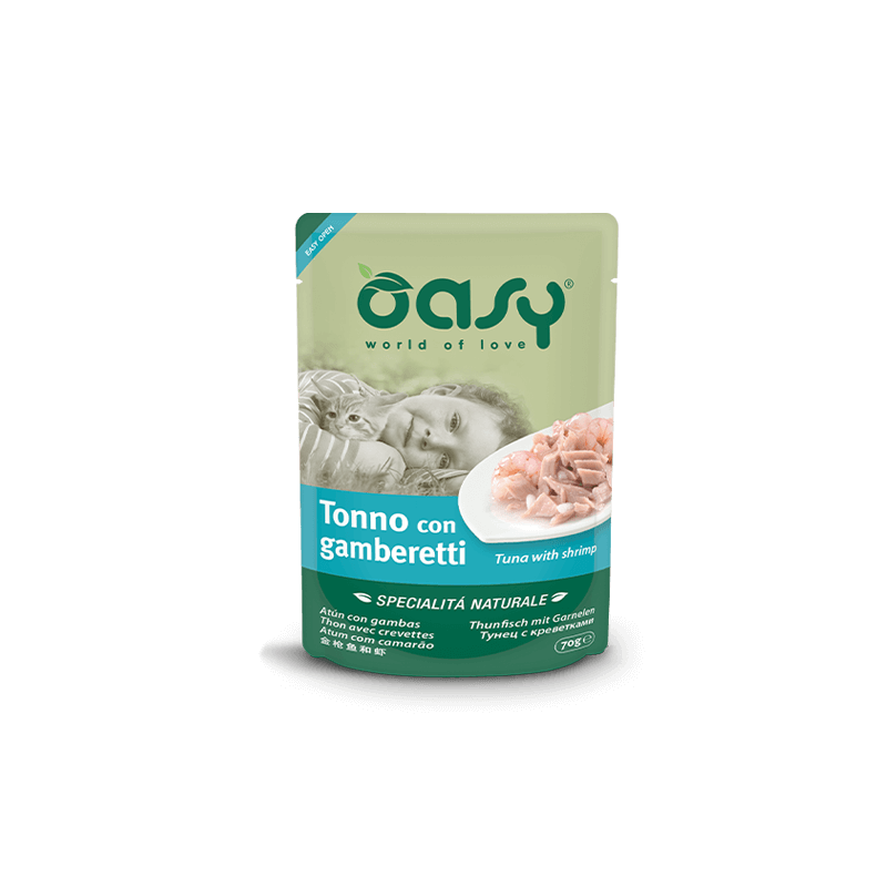 GATTO OASY NATURALE 70GR BUSTA TONNO GAMBERETTI