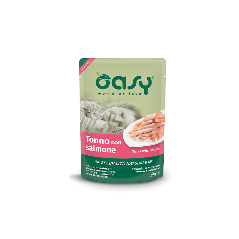 GATTO OASY NATURALE 70GR BUSTA TONNO SALMONE