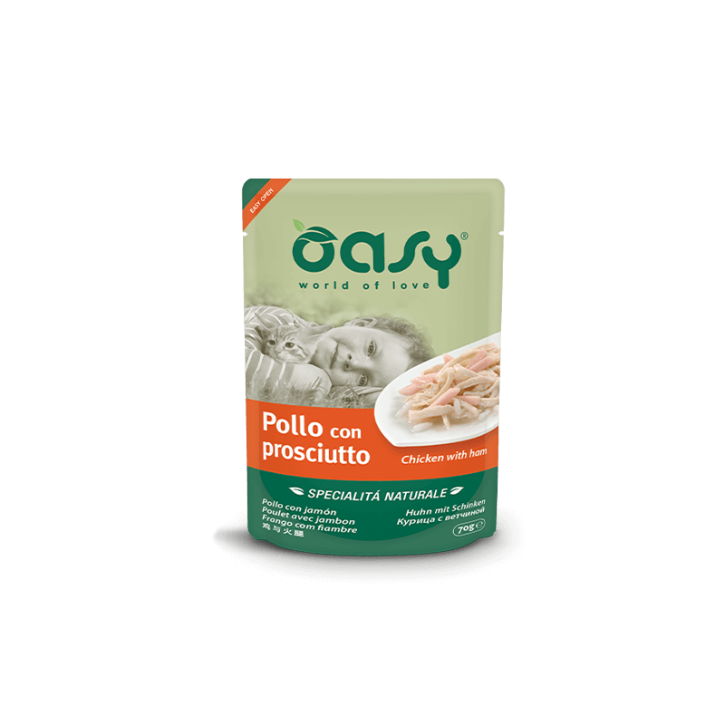 GATTO OASY NATURALE 70GR BUSTA POLLO PROSCIUTTO